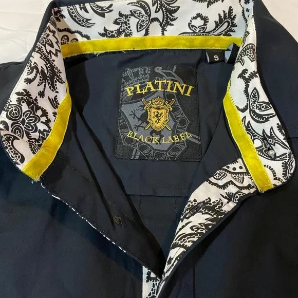 Platini Men’s Military Button Down Shirt w/ Faux Leather & Paisley Trim Size M - Picture 3 of 14